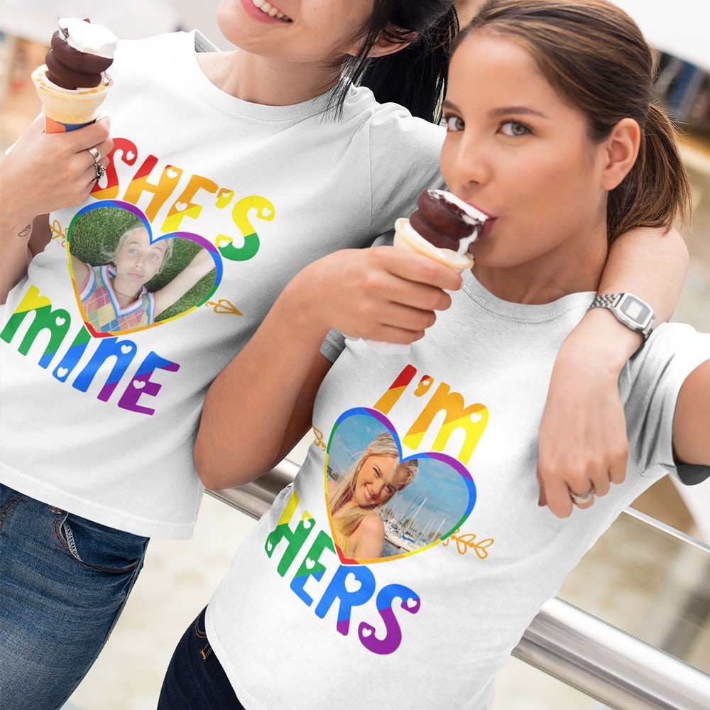 Personalized Lesbian couple matching she's mine i'm hers LGBT shirt