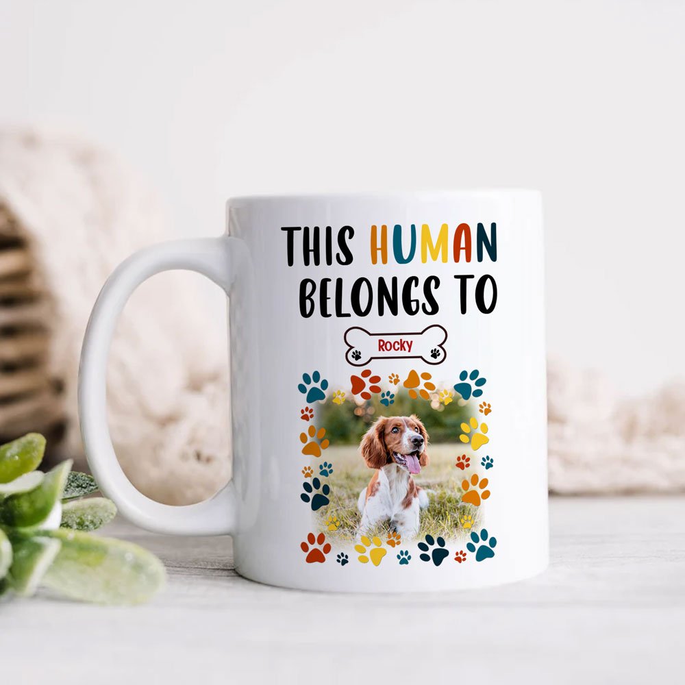 Pet Lover Dog Lover Gift This Human Belongs To Personalized Mug