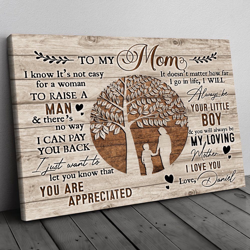 Mom And Son To My Mom Always Be Your Little Boy Personalized Canvas