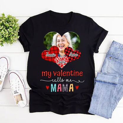 63162-Personalized Valentine's Day Shirt My Valentine Calls Me Mama Shirt H0