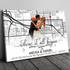 Personalized Where It All Began Map Anniversary Couple Canvas