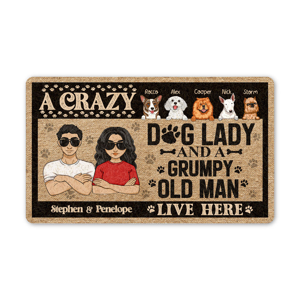 Pet Lovers Dog Cat Crazy Couple Live Here Funny Personalized Doormat