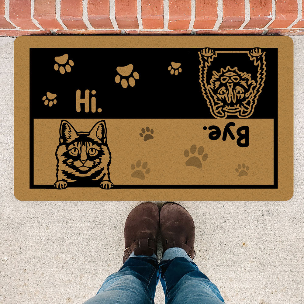Pet Lovers Dog Cat Hi Bye Funny Personalized Doormat
