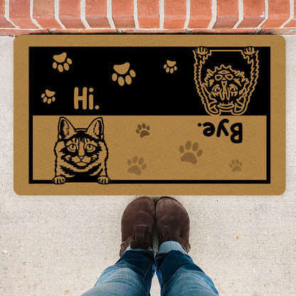 Pet Lovers Dog Cat Hi Bye Funny Personalized Doormat