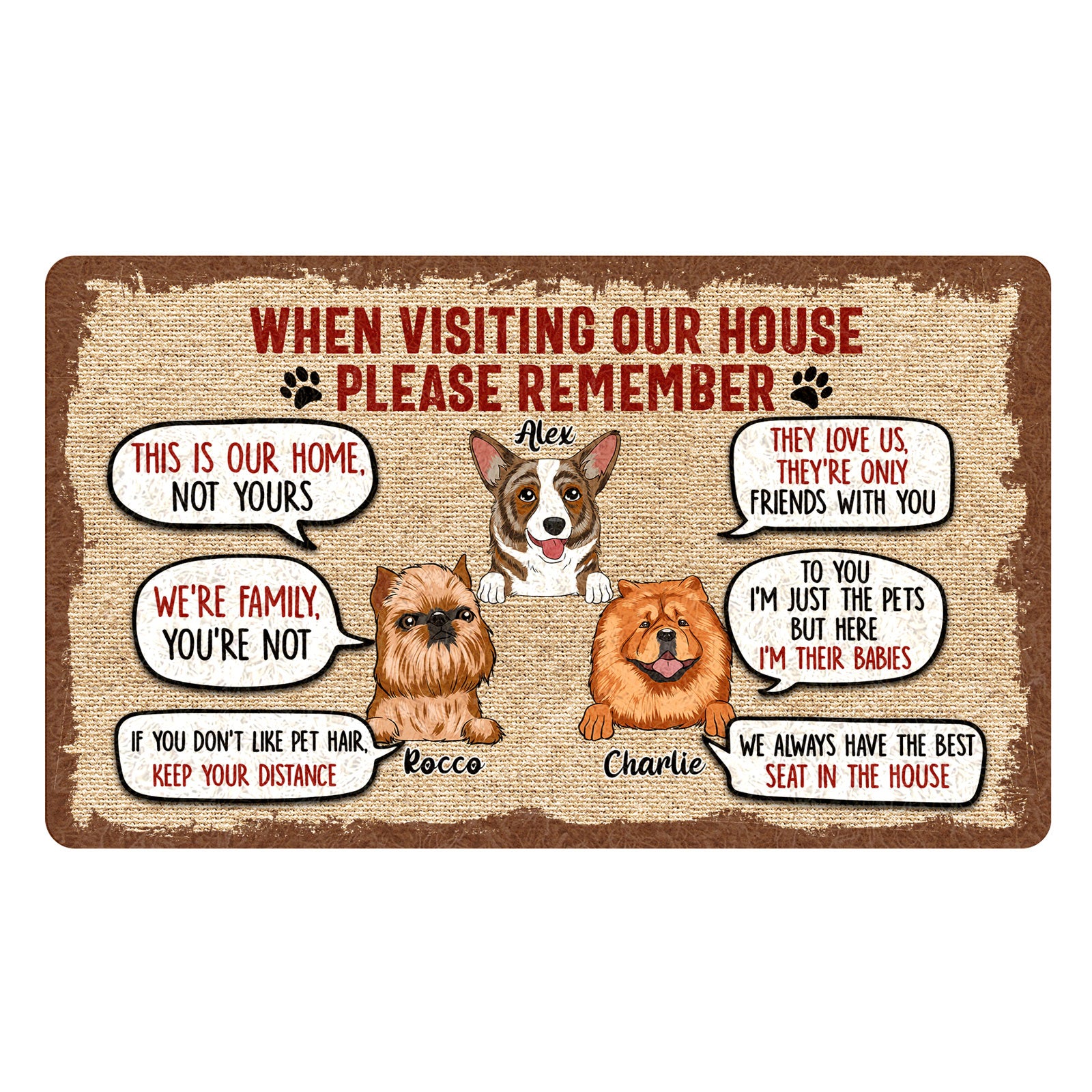 Pet Lovers Dog Cat Visiting Our House Funny Personalized Doormat