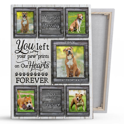 Pet Memorial Dog Cat Left Paw Prints On Heart Personalized Canvas
