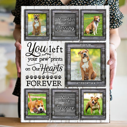Pet Memorial Dog Cat Left Paw Prints On Heart Personalized Canvas