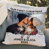 Personalized Gift For Couple Our First Christmas Engaged First Couple Engagement Photo Pillow