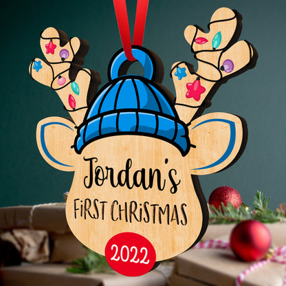 Reindeer Baby's 1st Christmas Wood Ornament Personalized Gift For Baby