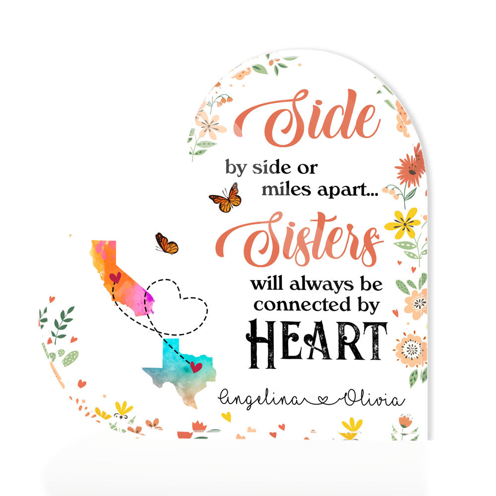 Sister Always In Heart Long Distance Personalized Heart Acrylic Plaque