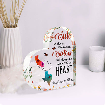 Sister Always In Heart Long Distance Personalized Heart Acrylic Plaque