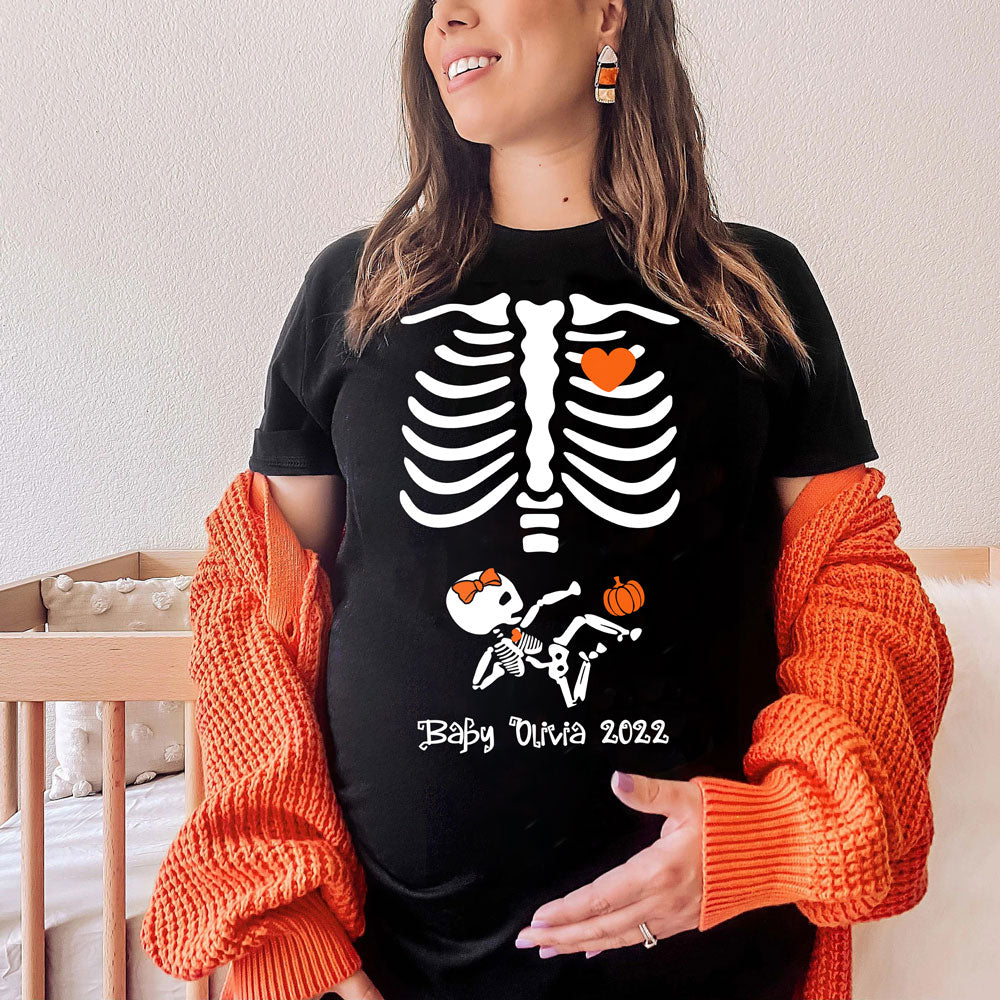Skeleton Maternity Halloween Mom To Be Pregnant Personalized Shirt