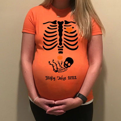 Skeleton Maternity Halloween Mom To Be Pregnant Personalized Shirt