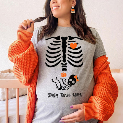 Skeleton Maternity Halloween Mom To Be Pregnant Personalized Shirt
