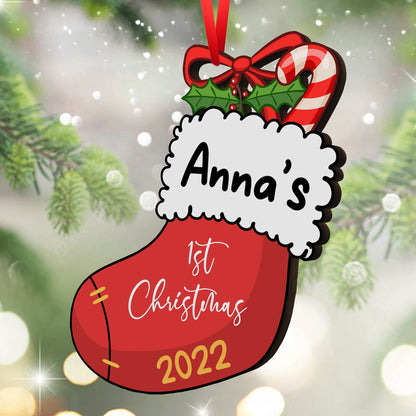 Baby's 1st Christmas Stocking Wood Ornament Personalized Gift For Baby