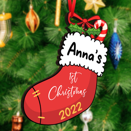 Baby's 1st Christmas Stocking Wood Ornament Personalized Gift For Baby