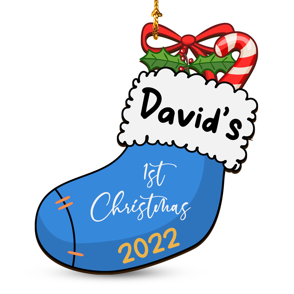 Baby's 1st Christmas Stocking Wood Ornament Personalized Gift For Baby