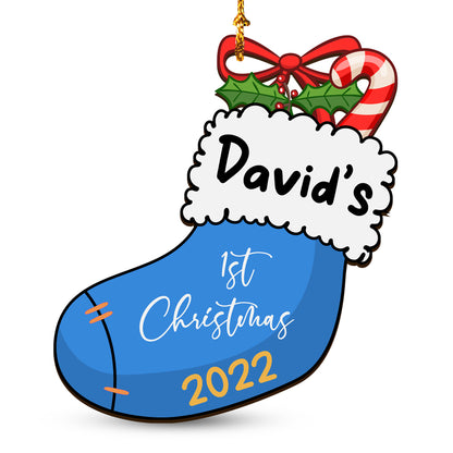 Baby's 1st Christmas Stocking Wood Ornament Personalized Gift For Baby