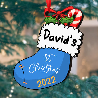Baby's 1st Christmas Stocking Wood Ornament Personalized Gift For Baby