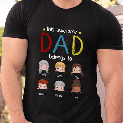 This Awesome Dad Belongs To Kids Boy Girl Cute Dad Personalized Shirt