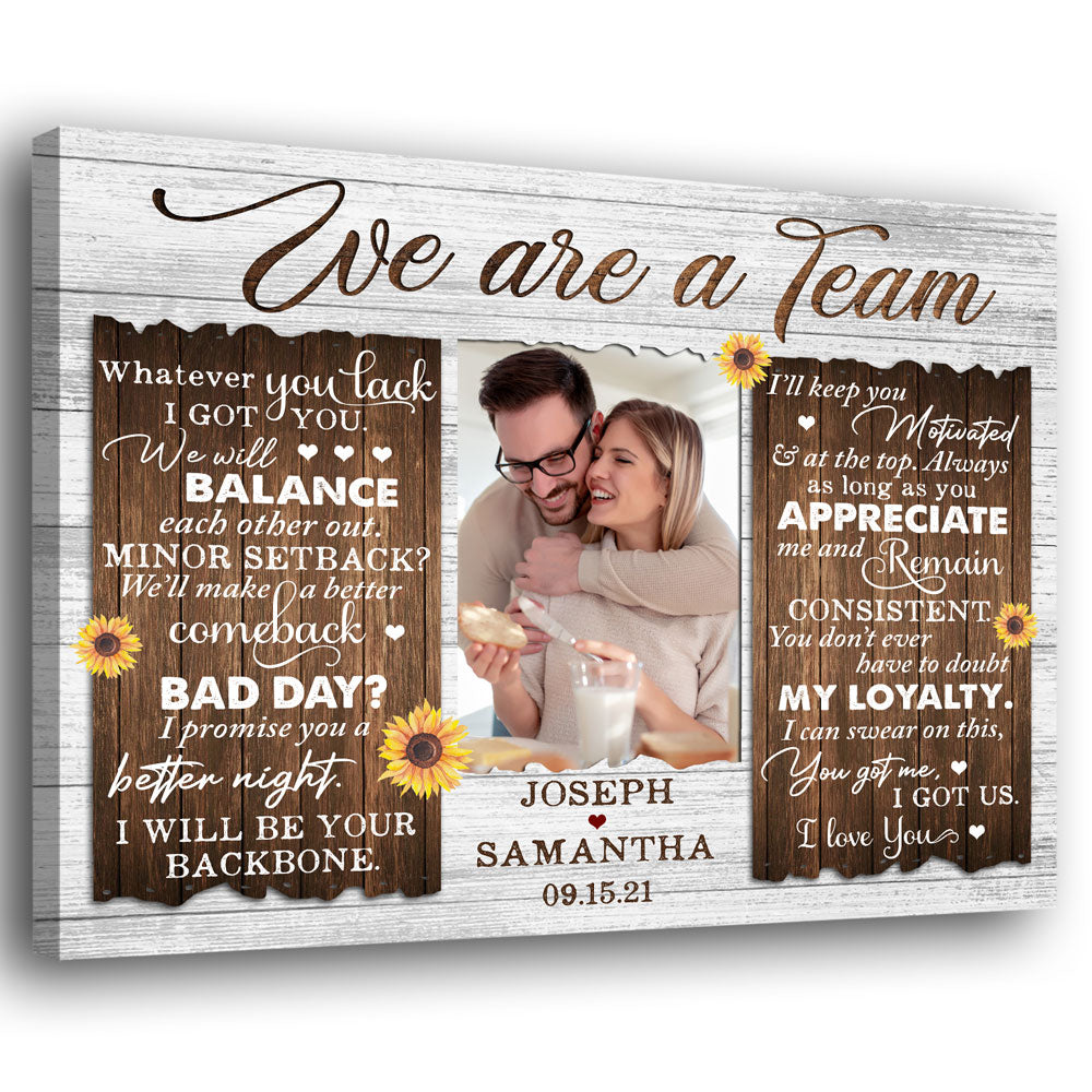 We’re A Team Couple Anniversary Personalized Photo Canvas