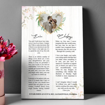Wedding Vows Couple Canvas Personalized Photo Gift for Her For Him Husband Wife