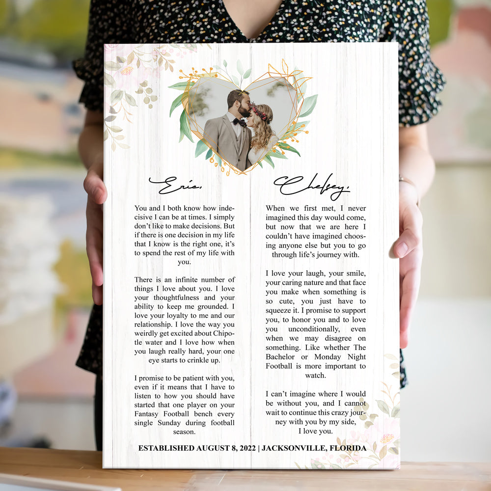 Wedding Vows Couple Canvas Personalized Photo Gift for Her For Him Husband Wife