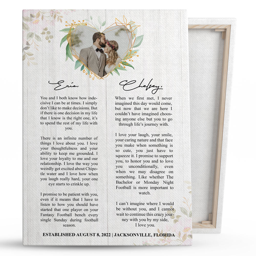Wedding Vows Couple Canvas Personalized Photo Gift for Her For Him Husband Wife