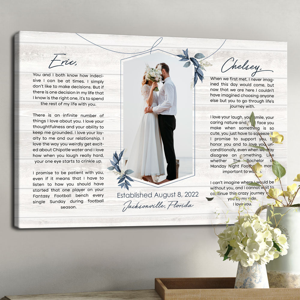 Wedding Vows Couple Canvas Personalized Photo Gift for Her For Him Husband Wife