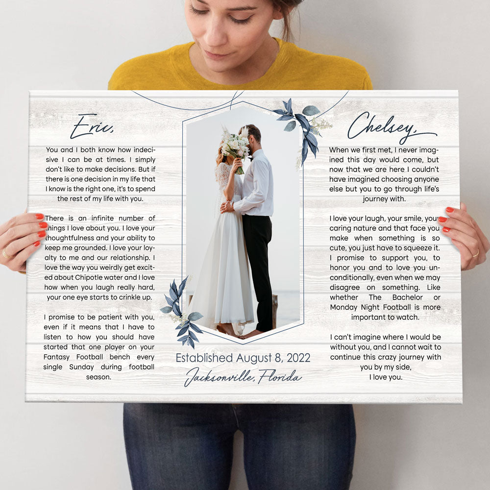 Wedding Vows Couple Canvas Personalized Photo Gift for Her For Him Husband Wife