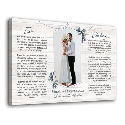 Wedding Vows Couple Canvas Personalized Photo Gift for Her For Him Husband Wife