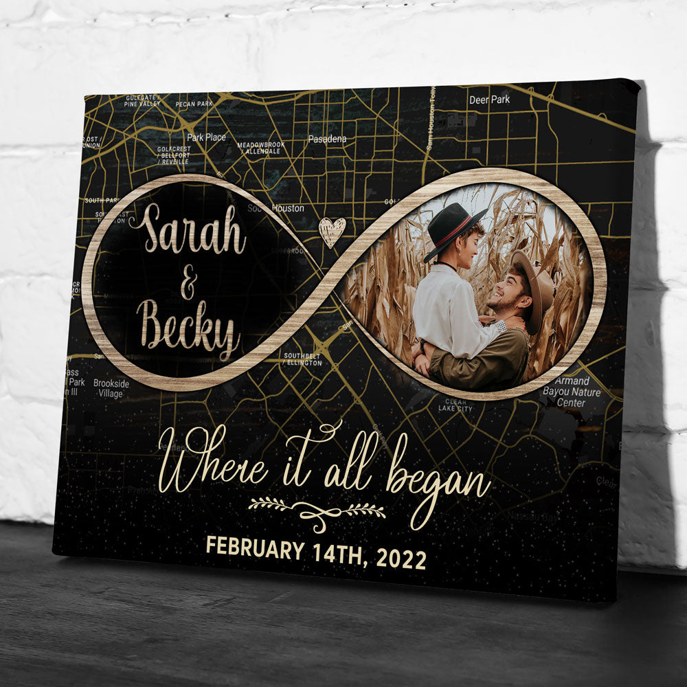 Where It All Began Anniversary Personalized First Meeting Street Map Canvas