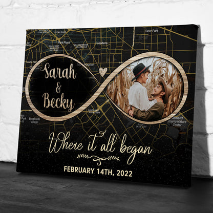 Where It All Began Anniversary Personalized First Meeting Street Map Canvas