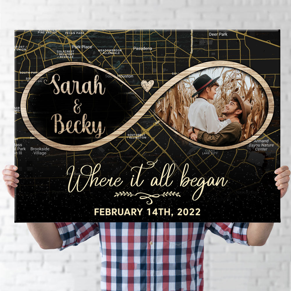 Where It All Began Anniversary Personalized First Meeting Street Map Canvas