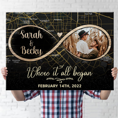 Where It All Began Anniversary Personalized First Meeting Street Map Canvas