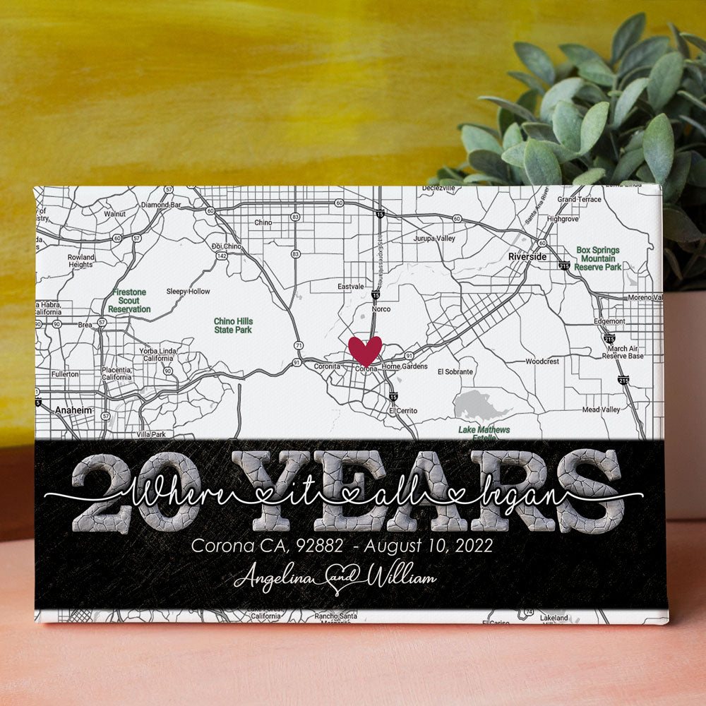 Where It All Began Couple Anniversary Map Street Personalized Canvas