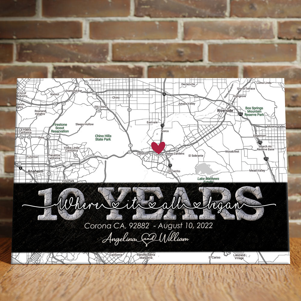 Where It All Began Couple Anniversary Map Street Personalized Canvas