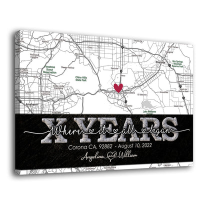 Where It All Began Couple Anniversary Map Street Personalized Canvas