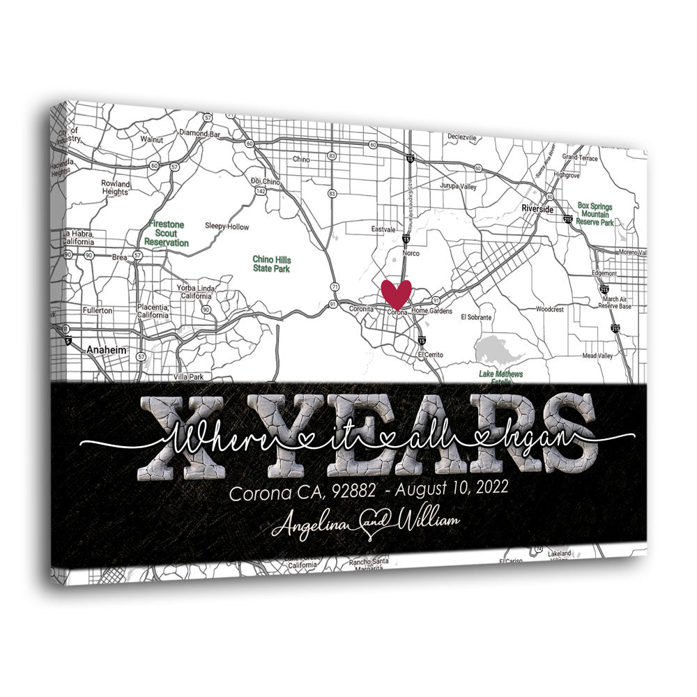 Where It All Began Couple Anniversary Map Street Personalized Canvas