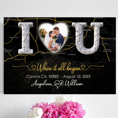 Where It All Began Map Couple Anniversary Him Her Personalized Canvas