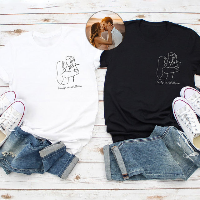 Wife Husband Couple Portrait Anniversary Personalized Shirt - Family Panda