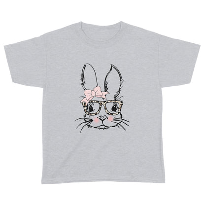 Bunny With Glass Easter Youth Shirt Gift For Toddler For Girls