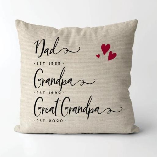 Personalized Dad Grandpa Great Grandpa pillow  Gift For Grandfather