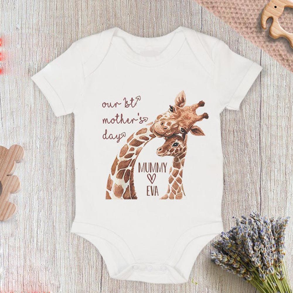 Personalized 1St Mother's Day Giraffe Baby Bodysuit