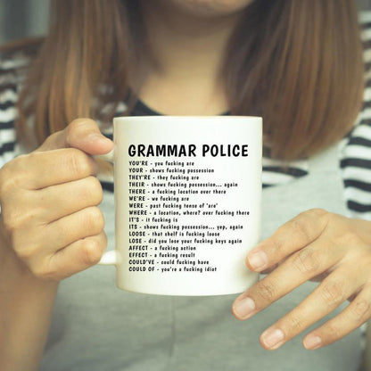 Grammar police funny coffee mug