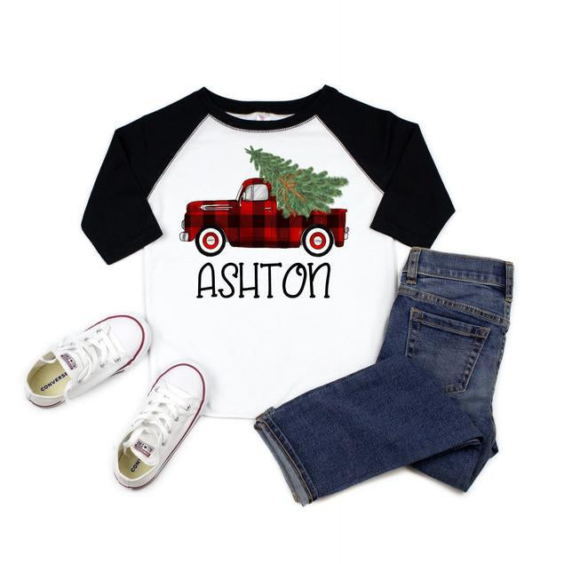 Personalized Christmas Shirt Boys Christmas Truck Shirt, Buffalo Plaid Baby Boy Christmas Shirt, Buffalo Plaid Christmas Shirt Boys Shirts, personalized baby outfit, custom baby shirt