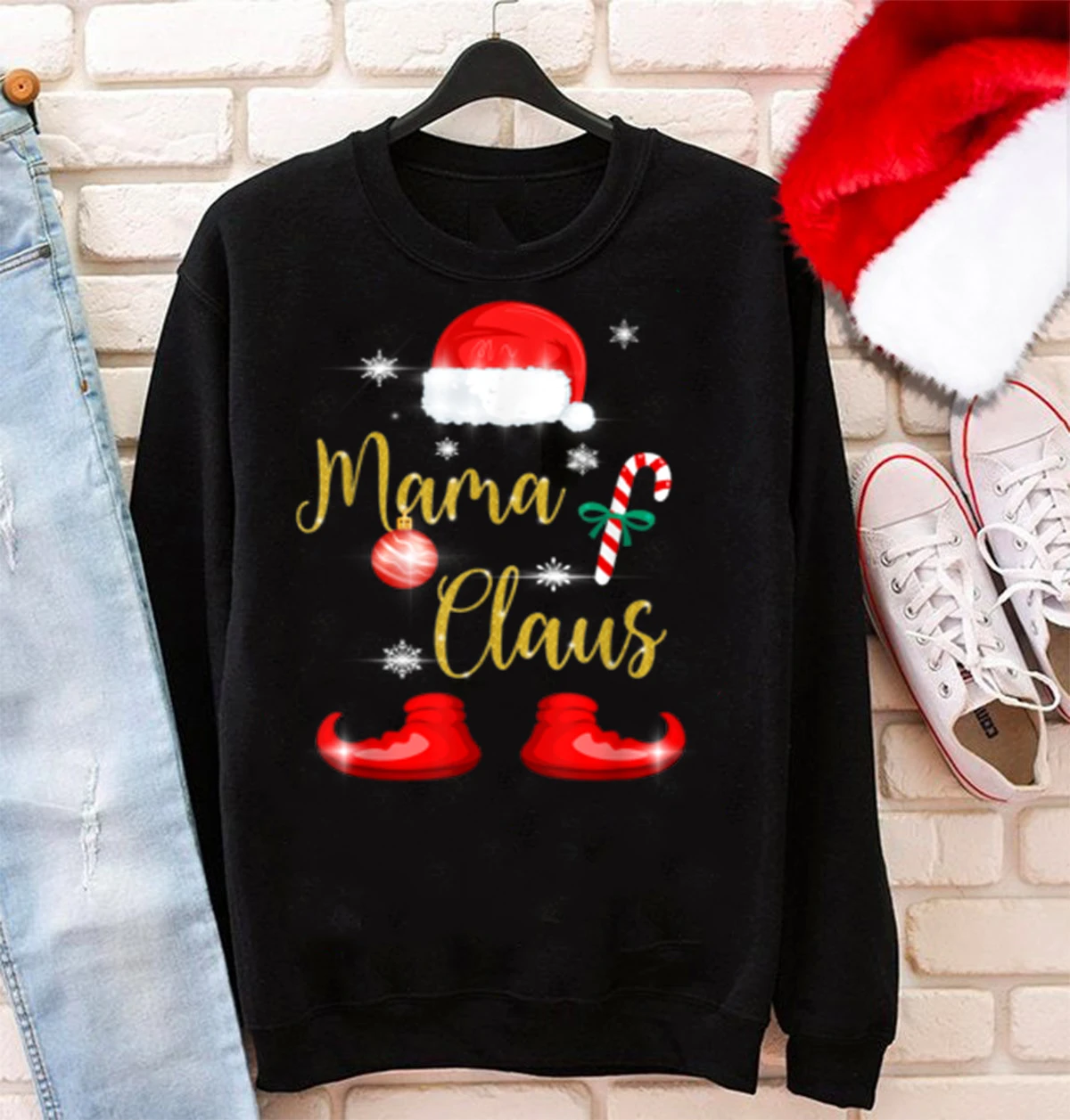 Mama Santa Claus Funny Matching Family Christmas Sweatshirt For Mom