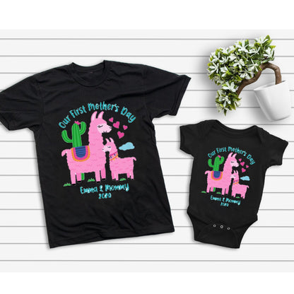 Personalized Our First Mothers Day Llama Shirts
