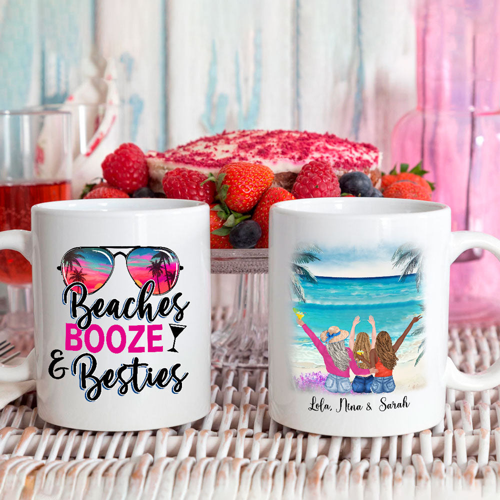 Best Friends Beaches Booze And Besties Funny Personalized Mug