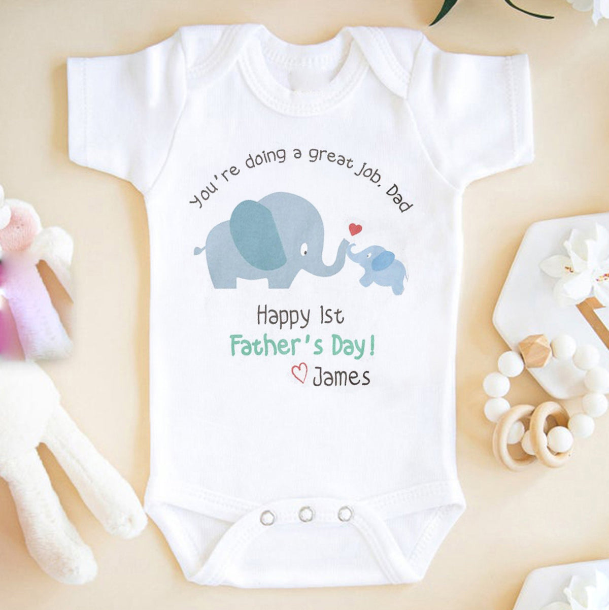 Personalized Gift For Dad Happy 1st Father's Day Elephant Onesie